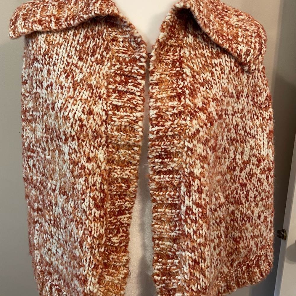 LOFT Red and Cream Shrug Sweater with Textural Knit